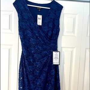 CONNECTED V-NECK SEQUIN NAVY COCKTAIL DRESS